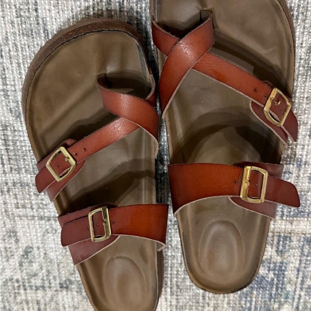 Brown Leather Strappy Buckle Sandals